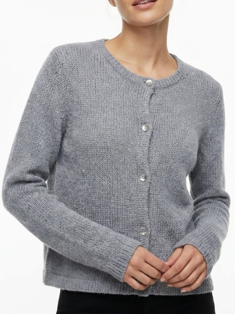 Cropped Button Front NIA Anthropologie Gray Wool Blend Knit Cardigan Size S/M